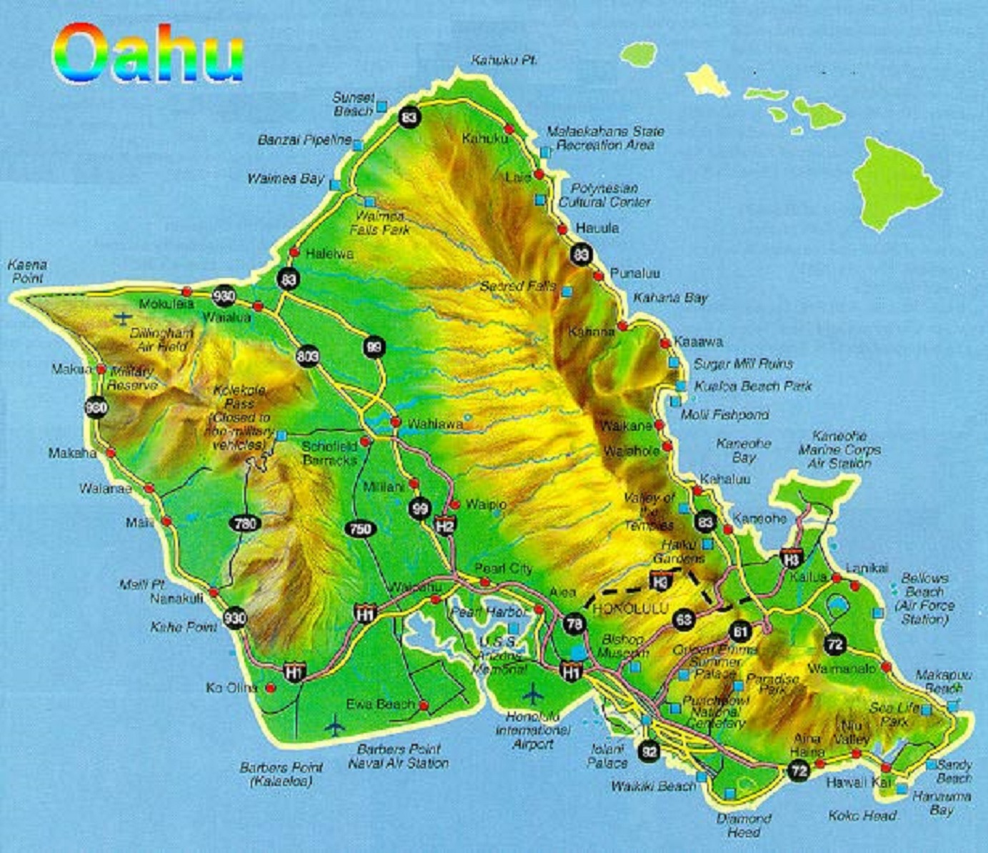 Map Of Oahu Hawaii Honolulu Hawaiian Map Tourist Map Of Oahu Hawaii