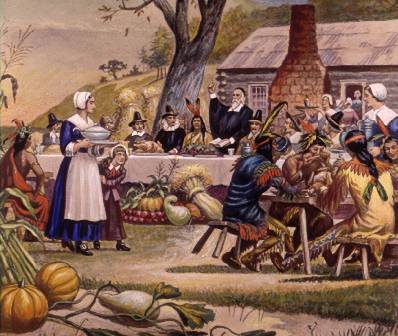 first-thanksgiving-pilgrims-plymouth-meal-398x336.jpg
